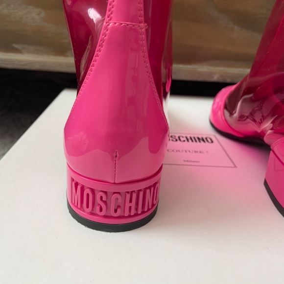 MOSCHINO Couture Rain Boots Pink Worn Once! Size 38 1/2 - Picture 6 of 11
